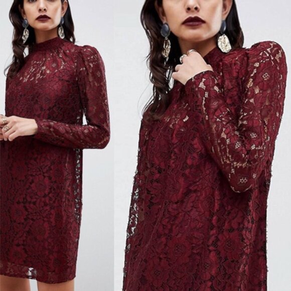 Perfect holiday ASOS Oxblood Burgundy lace dress - Picture 1 of 11